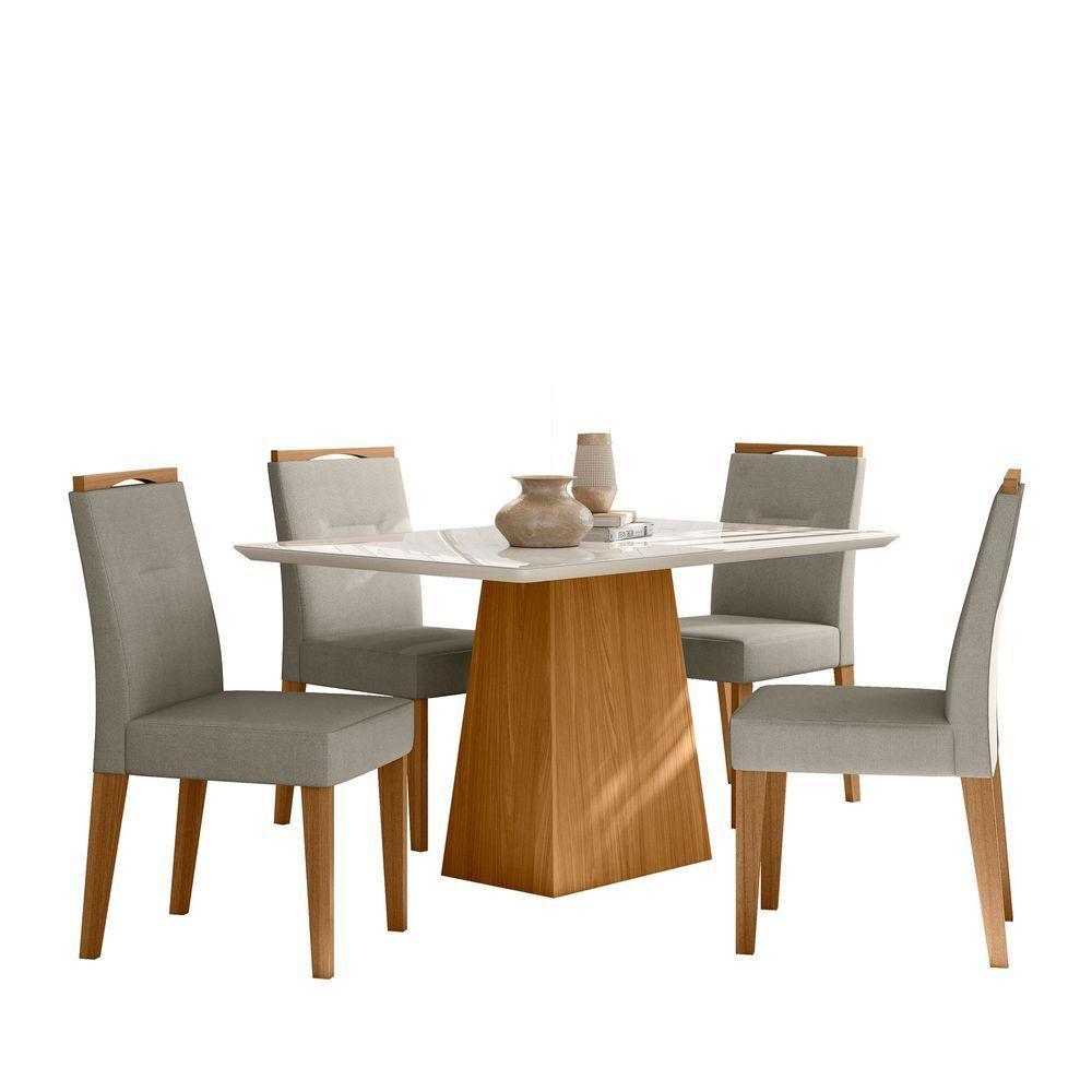 Conjunto Sala De Jantar Mesa Barbara 1,35m Com 4 Cadeiras Lectus Ypê/off White/ln04 - New Ceval  - 2