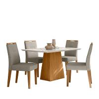 Conjunto Sala De Jantar Mesa Barbara 1,35m Com 4 Cadeiras Lectus Ypê/off White/ln04 - New Ceval  - 2