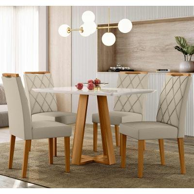 Conjunto Sala De Jantar Mesa Lectus 1,20m Com 4 Cadeiras Sarah Ypê/off White/ja01 - New Ceval 
