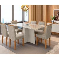 Conjunto Mesa De Jantar Anitta 1,60m Tampo De Madeira Com Vidro Colado E 6 Cadeiras Amanda Off White Ypê Ja01 New Ceval - 2
