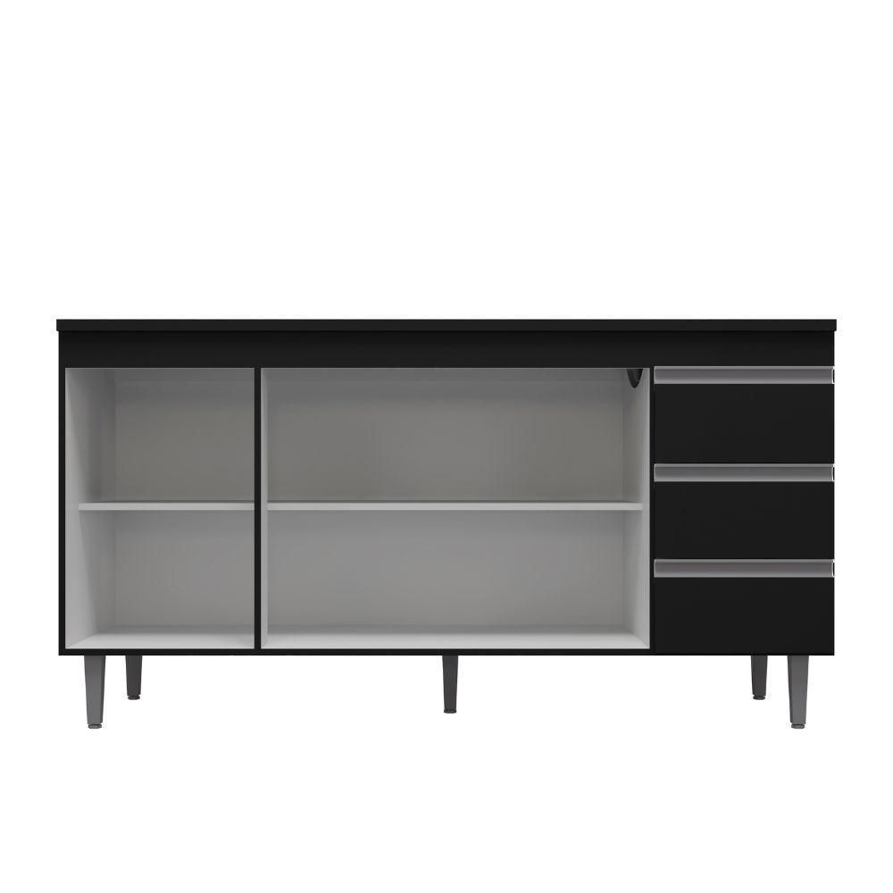 Balcão Gabinete De Pia Para Cozinha Sem Tampo 160cm 3 Portas Andréia Preto Fosco- Mabe Magazine - 3