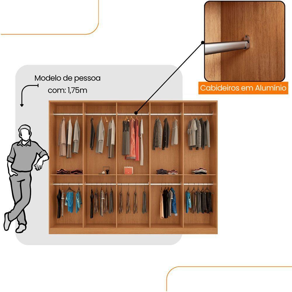 Roupeiro Casal Everest Em Mdf 10 Portas E 10 Cabideiros Naturalle/off White Sem Gavetas - 7