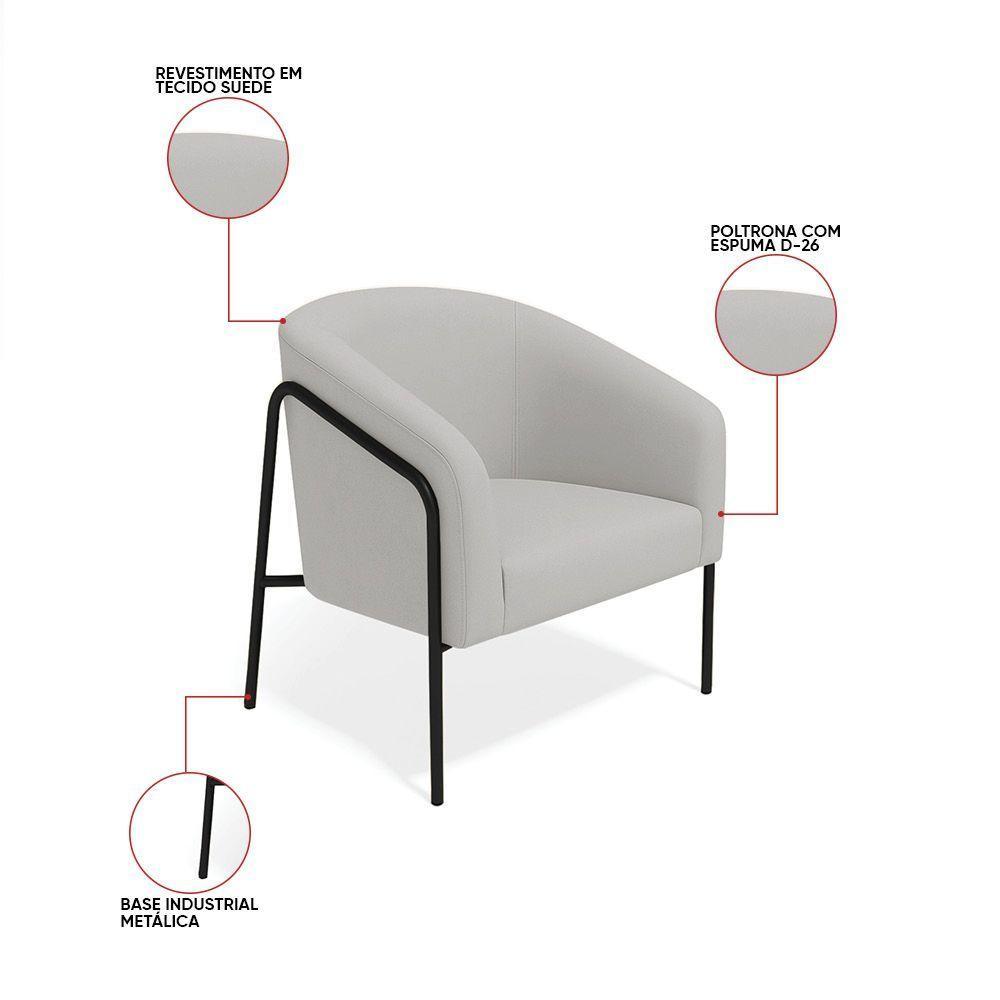 Poltrona Sala Industrial Alta Preto Kit 2 Stella Suede D03 - D'rossi Cor Cinza - 3