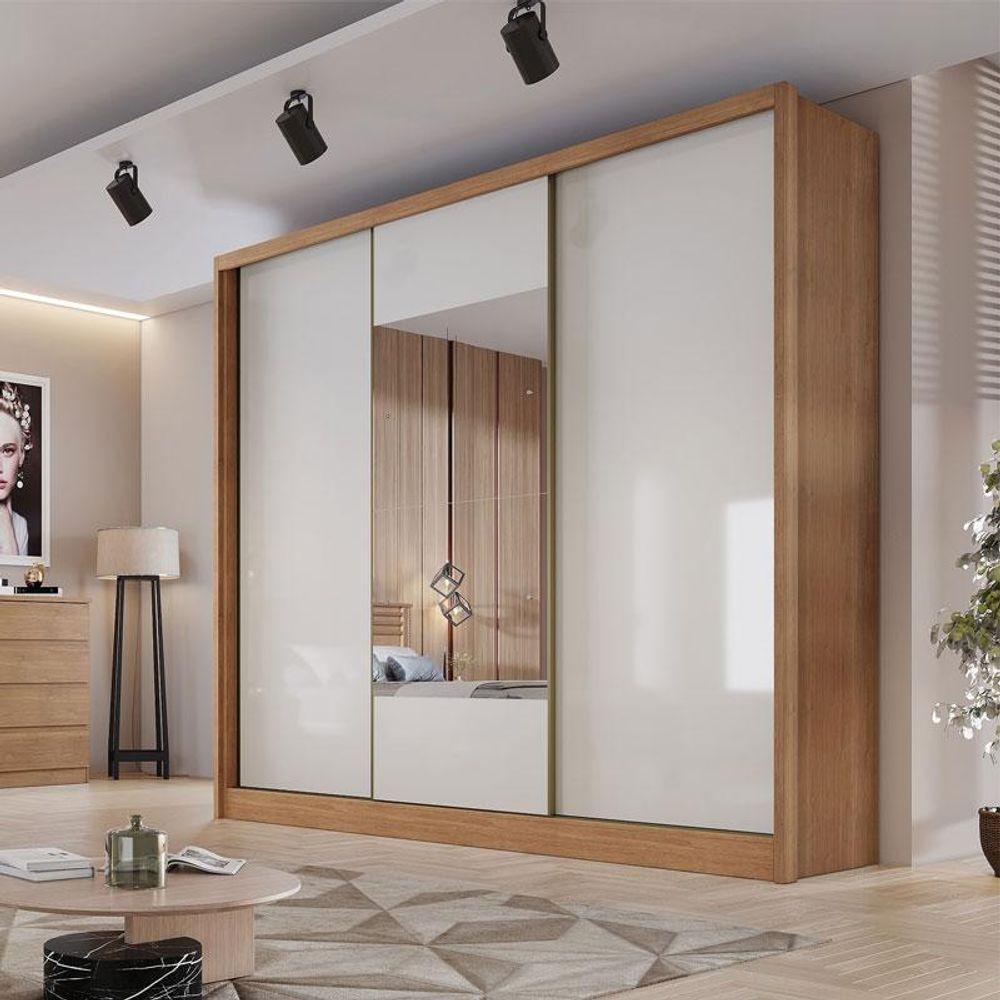 Guarda Roupa Casal Ambiente Medelim 3 Portas 6 Gavetas Cumaru 25 Fendi Com Espelho - Novo Horizonte - 1