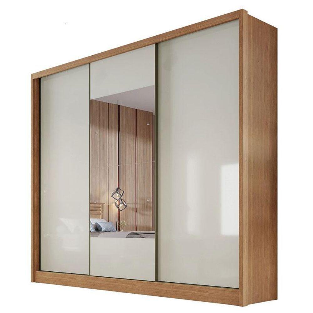 Guarda Roupa Casal Ambiente Medelim 3 Portas 6 Gavetas Cumaru 25 Fendi Com Espelho - Novo Horizonte - 8