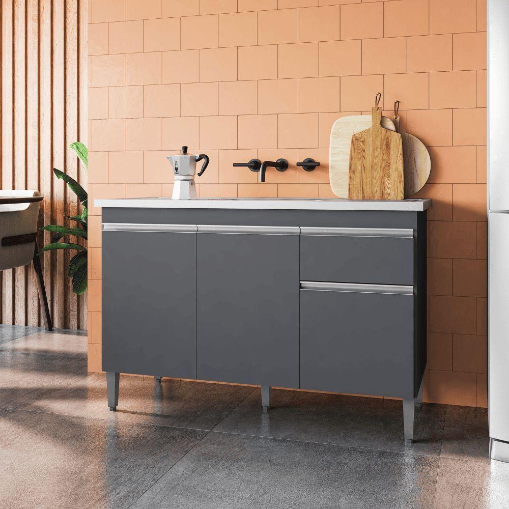 Balcão Gabinete De Pia Para Cozinha Sem Tampo 120cm Tatiane Cinza- Mabe Magazine - 1