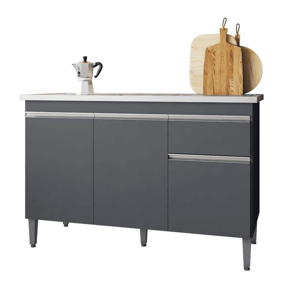 Balcão Gabinete De Pia Para Cozinha Sem Tampo 120cm Tatiane Cinza- Mabe Magazine - 2