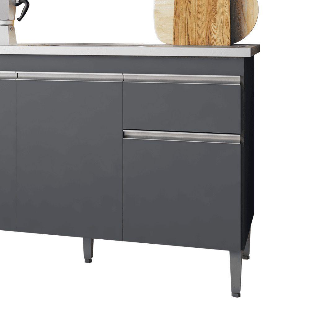 Balcão Gabinete De Pia Para Cozinha Sem Tampo 120cm Tatiane Cinza- Mabe Magazine - 3