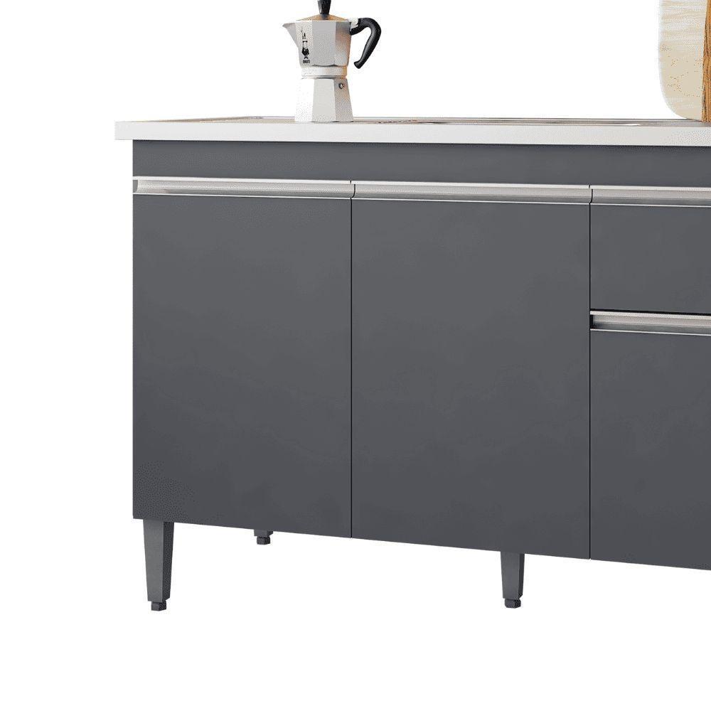 Balcão Gabinete De Pia Para Cozinha Sem Tampo 120cm Tatiane Cinza- Mabe Magazine - 4
