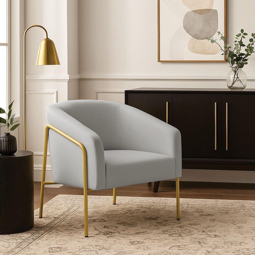 Poltrona Sala Industrial Alta Dourado Stella Suede D03 - D'rossi Cor Cinza - 1