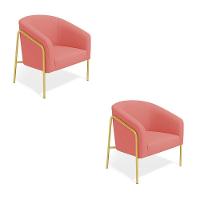 Poltrona Sala Industrial Alta Dourado Kit 2 Stella Suede Rosê D03 - D'rossi