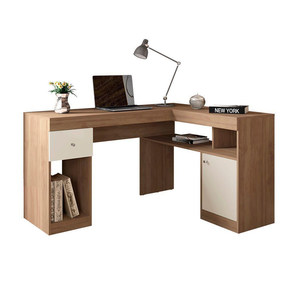 Escrivaninha Mesa Computador De Canto Office 137cm Suzan C01 - D'rossi Cor Bege Amarelado/off White - 2