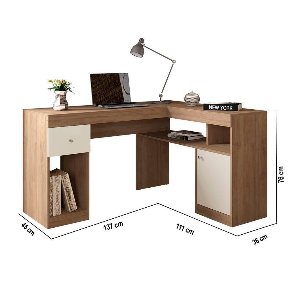 Escrivaninha Mesa Computador De Canto Office 137cm Suzan C01 - D'rossi Cor Bege Amarelado/off White - 3