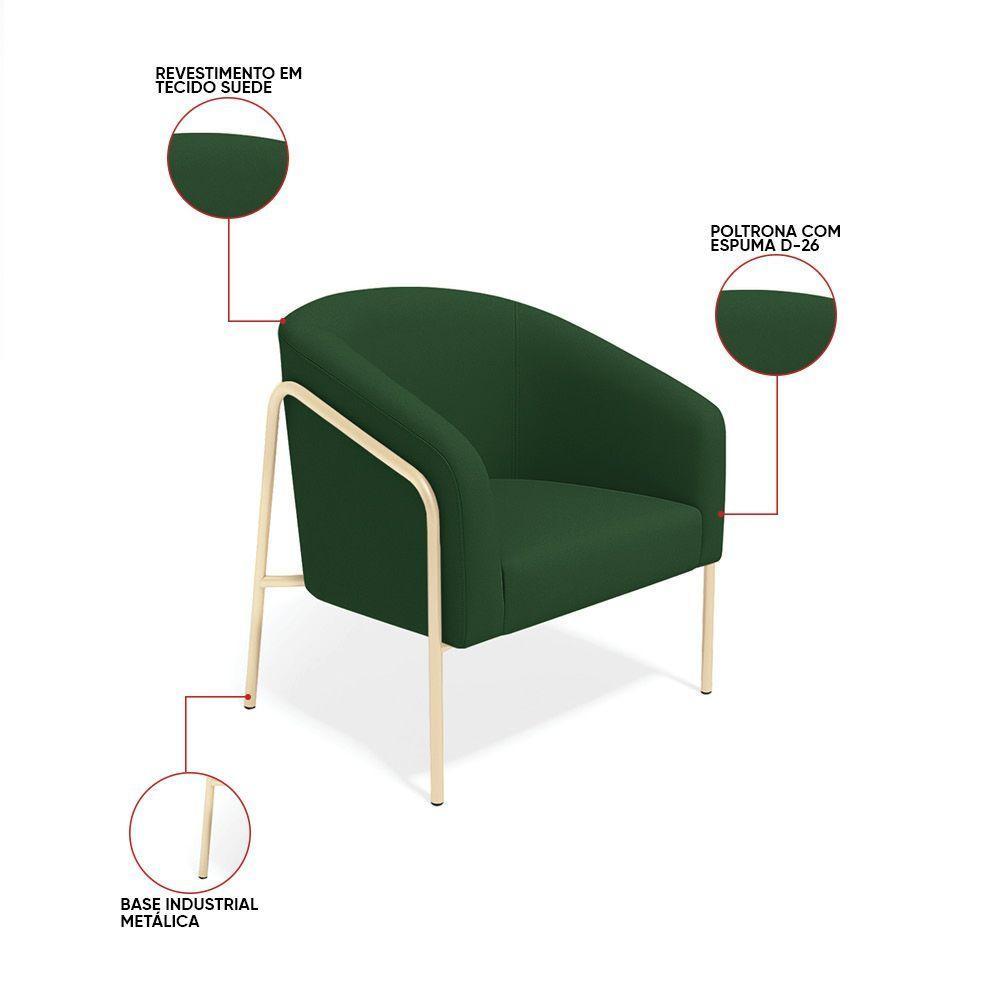 Poltrona Sala Industrial Alta Champanhe Stella Suede D03 - D'rossi Cor Verde - 3