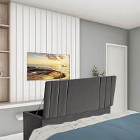 Calçadeira Baú Recamier Estofada Cama De Casal 140cm Grécia Suede Cinza Escuro- Mabe Magazine - 1