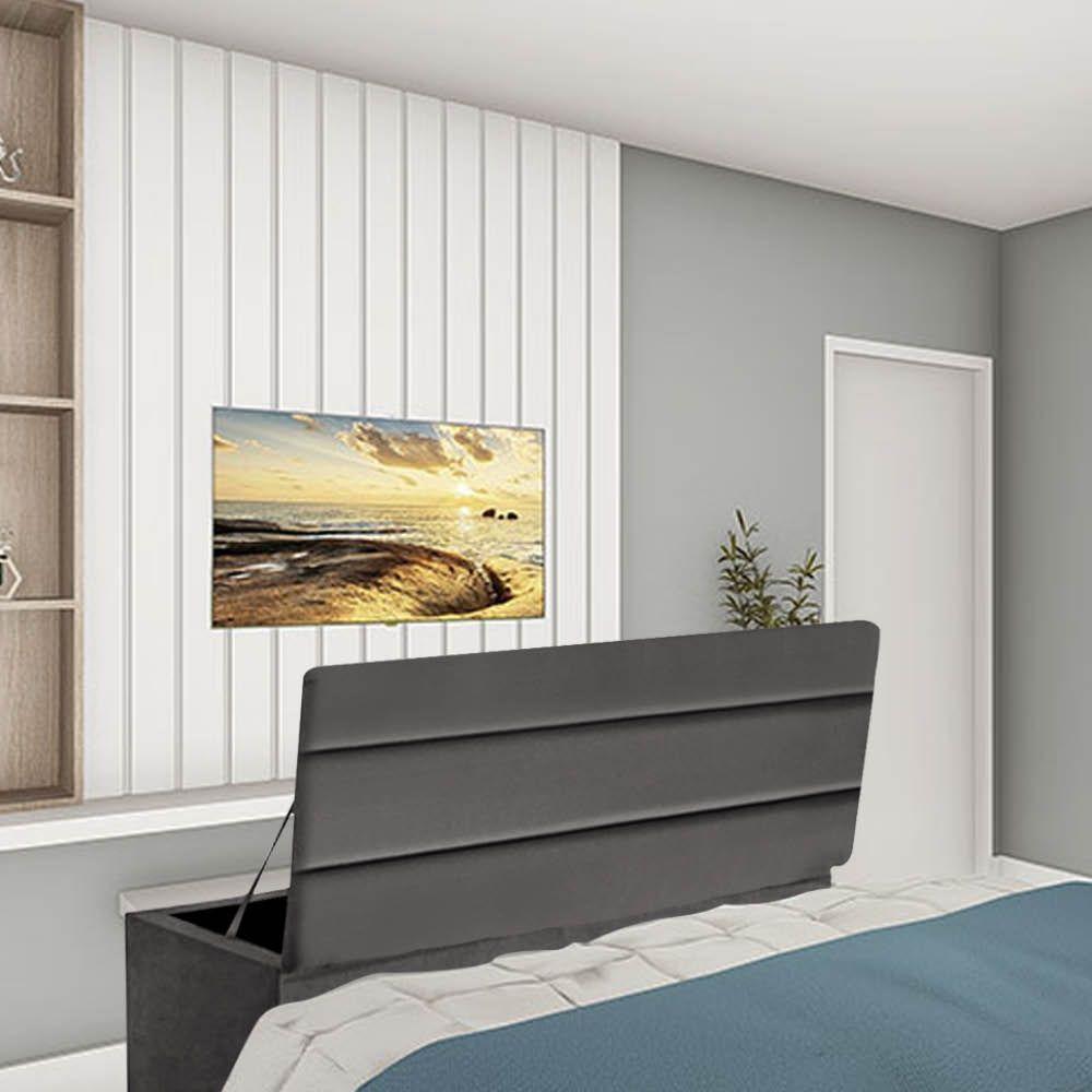Calçadeira Baú Recamier Estofada Cama Queen 160cm Argentina Corino Cinza Escuro- Mabe Magazine - 1