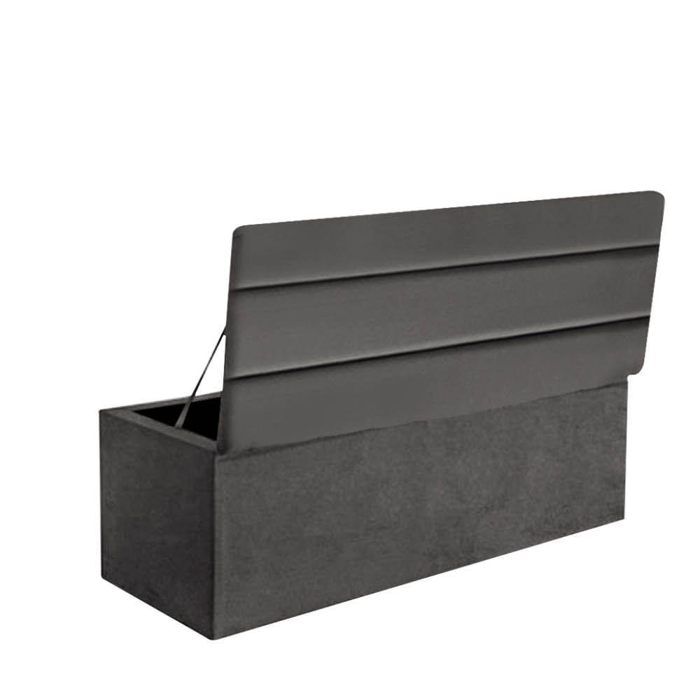 Calçadeira Baú Recamier Estofada Cama Queen 160cm Argentina Corino Cinza Escuro- Mabe Magazine - 3