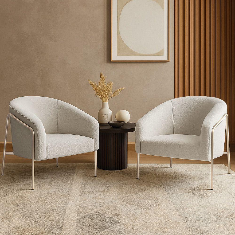 Poltrona Sala Industrial Alta Champanhe Kit 2 Stella Bouclê Cinza D03 - D'rossi - 1