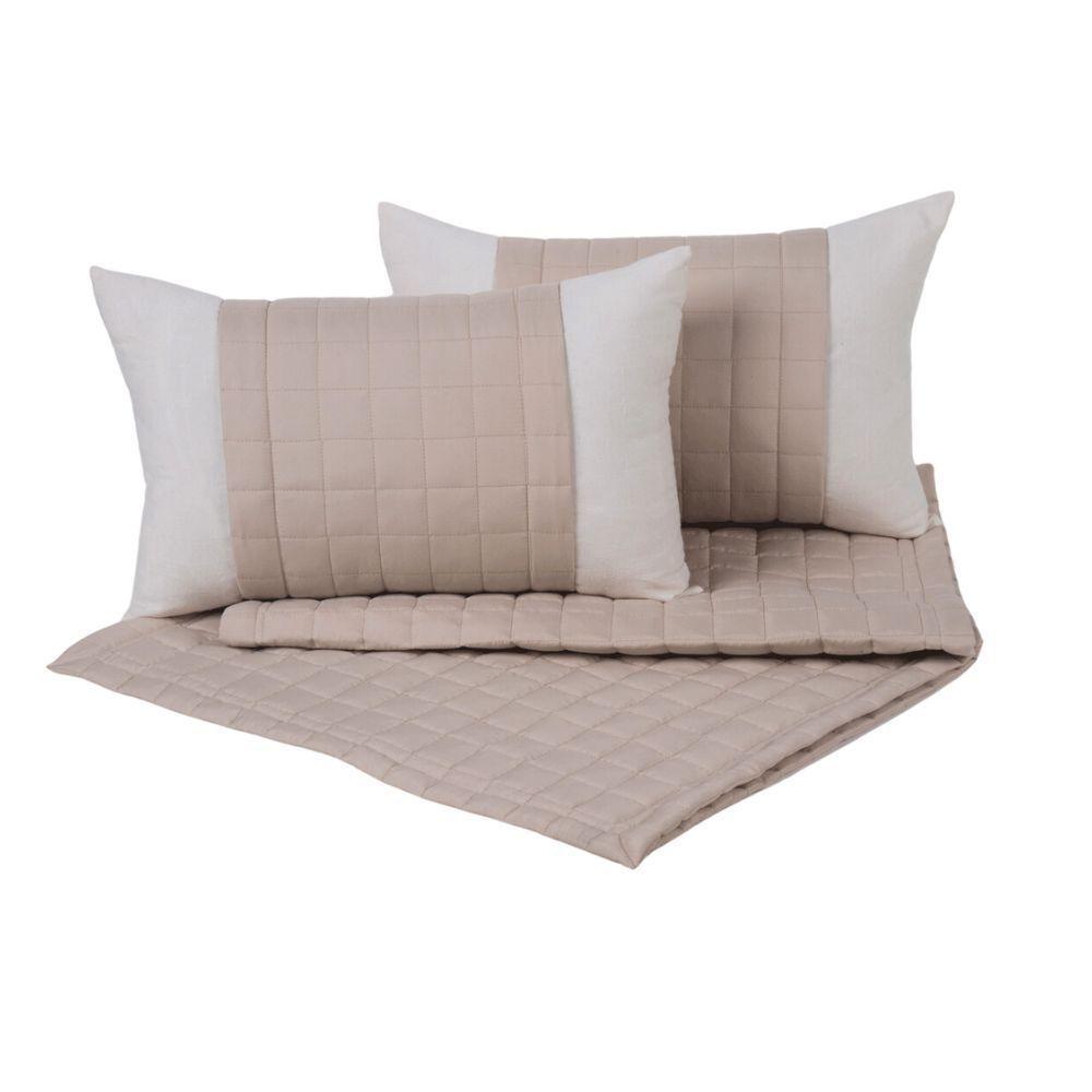 Cobre Leito Branco + Kit Peseira Matelado Copacabana Percal 300 Fios King 08 Peças 100% Poliéster - Branco/caqui - 6