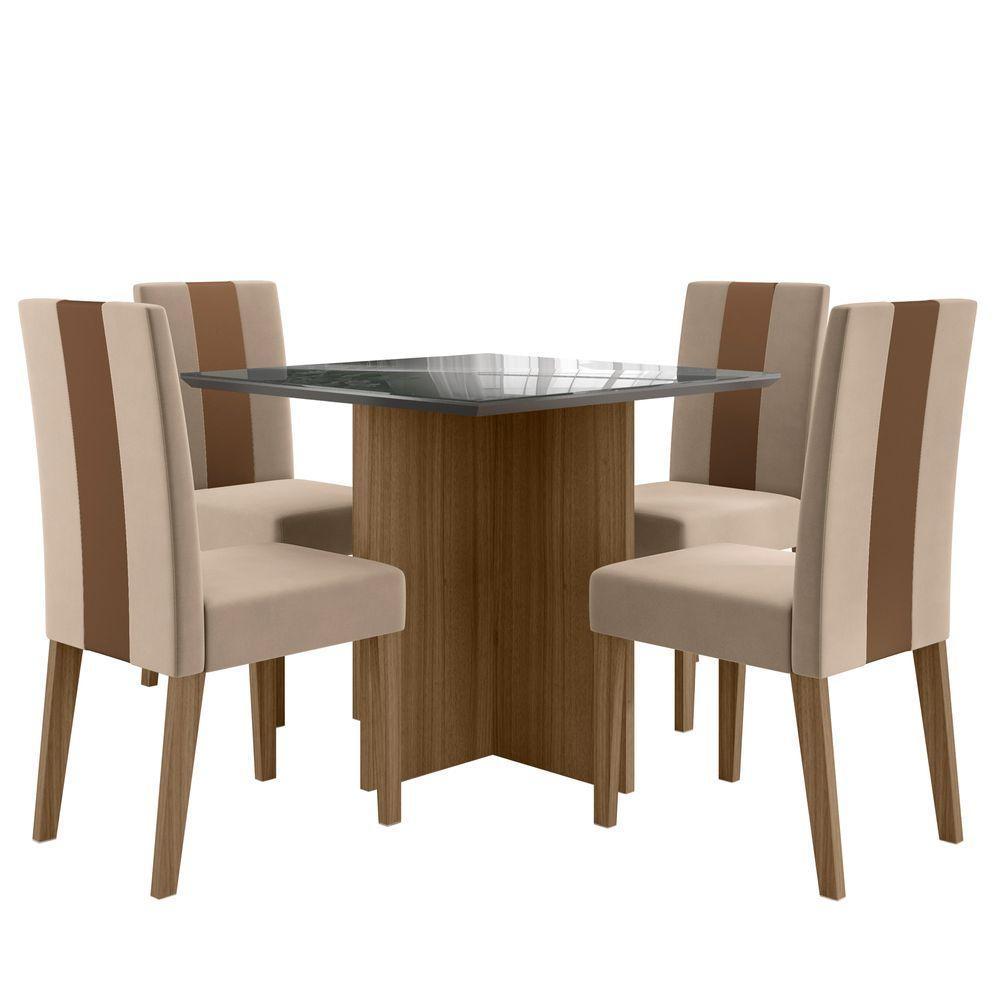 Conjunto Sala De Jantar Quadrada Mesa Helo Com Vidro 90cm E 04 Cadeiras Linea Carvalho/grafite/preto - Poliman - 2