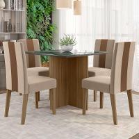 Conjunto Sala De Jantar Quadrada Mesa Helo Com Vidro 90cm E 04 Cadeiras Linea Carvalho/grafite/preto - Poliman - 1