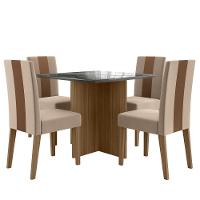 Conjunto Sala De Jantar Quadrada Mesa Helo Com Vidro 90cm E 04 Cadeiras Linea Carvalho/grafite/preto - Poliman - 2