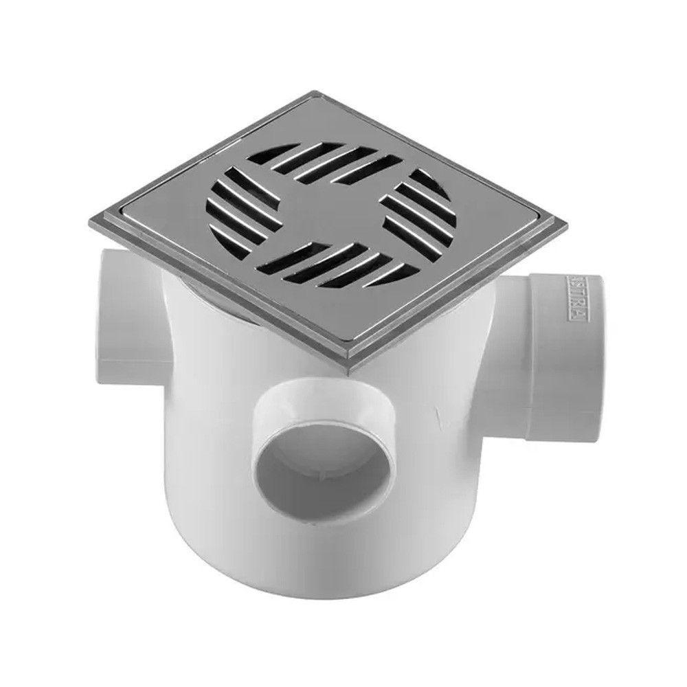 Caixa Sifonada 10x12cm De 3 Entradas Com Grelha Quadrada Em Abs Cromada Astra - 1