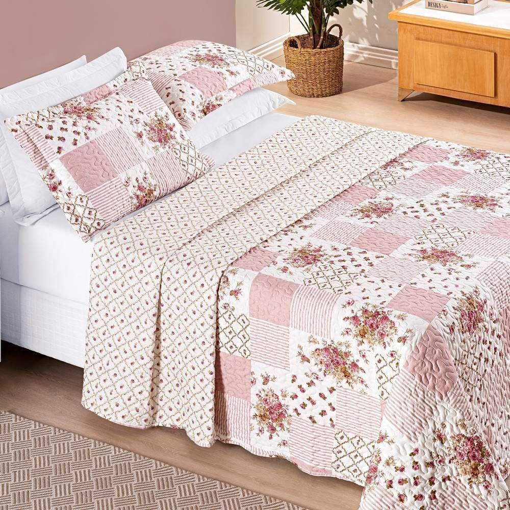 Colcha + Jogo De Cama Bouti Estampado Queen 06 Peças 100% Poliéster - Rosa Matura - 2