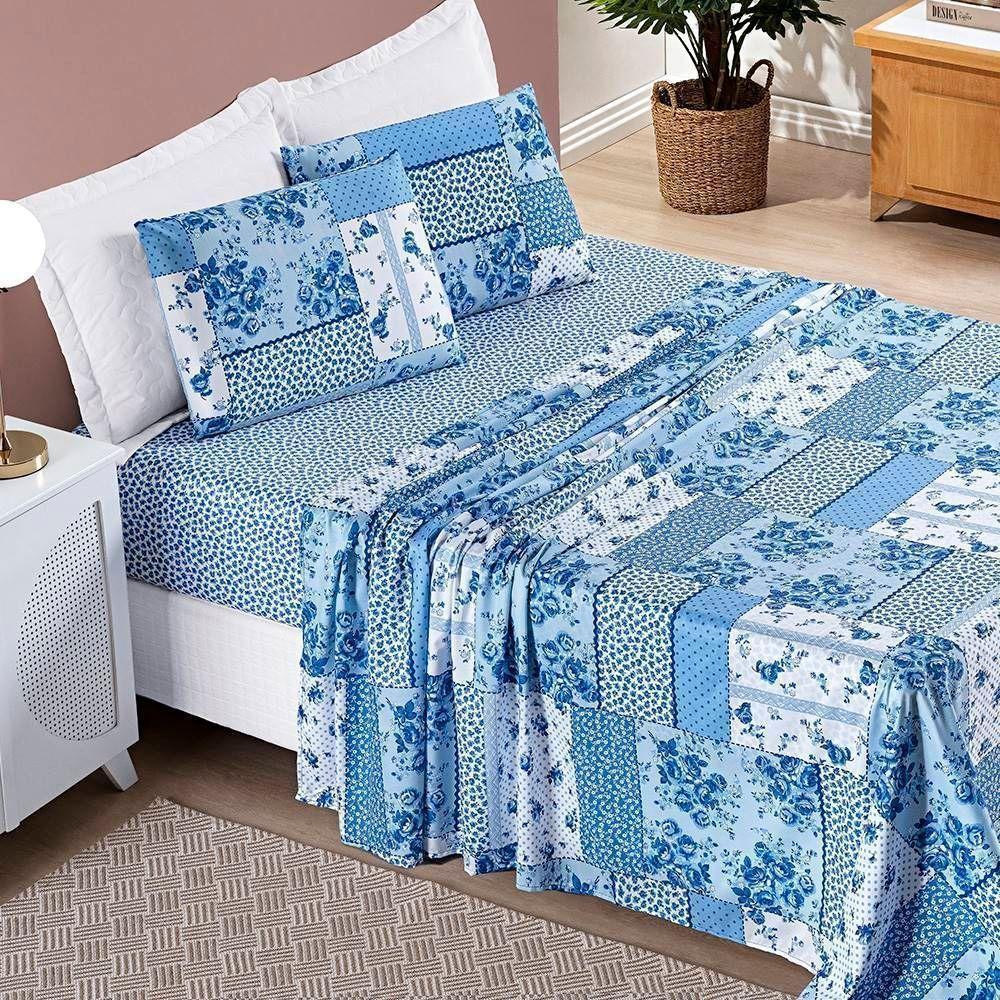 Colcha + Jogo De Cama Bouti Estampado Queen 07 Peças 100% Poliéster - Azul Sereno - 3