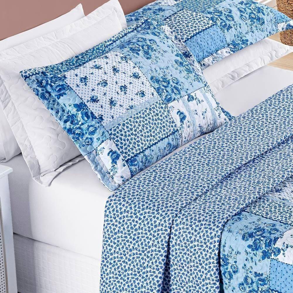 Colcha + Jogo De Cama Bouti Estampado Queen 07 Peças 100% Poliéster - Azul Sereno - 8