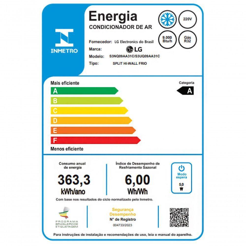 Ar Condicionado Split Hi Wall LG Dual Voice IA Inverter 9.000 BTUs Frio 220V R-32 - 5
