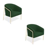 Poltrona Sala Industrial Alta Champanhe Kit 2 Stella Suede Verde D03 - D'rossi - 2