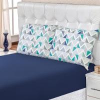 Edredom 2,40 X 2,20m + Jogo De Cama Malha Quality Queen 04 Peças 100% Algodão - Geométrico Azul - 6