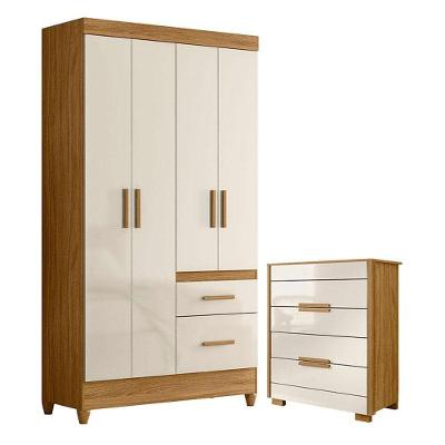 Guarda Roupa Solteiro Madri E Cômoda Dhara Freijó Off White - Moval