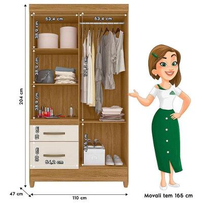 Guarda Roupa Solteiro e Cômoda Madri Dhara 4 Portas 2 Gavetas MDP Freijó Off White Brilho