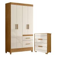 Guarda Roupa Solteiro Madri E Cômoda Dhara Freijó Off White - Moval - 1