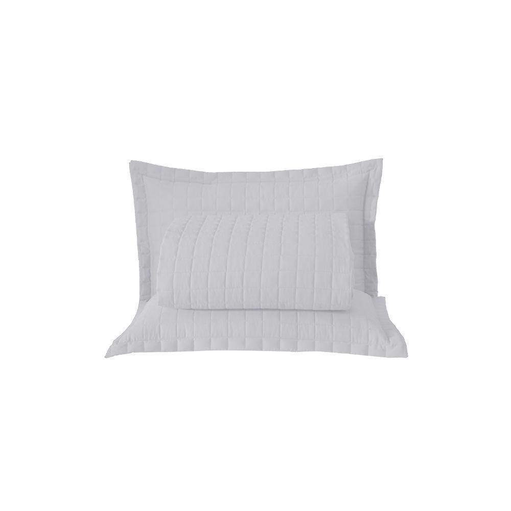 Cobre Leito Branco + Kit Peseira Matelado Copacabana Percal 300 Fios Queen 08 Peças 100% Poliéster - Branco/cinza - 2