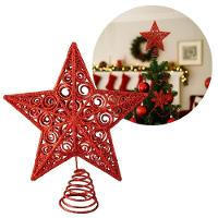 Estrela Ponteira De Natal Vermelha Luxo Com Glitter Arabesco – Topo De árvore 20cm Com Base Espiral - 1