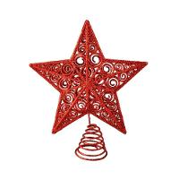 Estrela Ponteira De Natal Vermelha Luxo Com Glitter Arabesco – Topo De árvore 20cm Com Base Espiral - 5