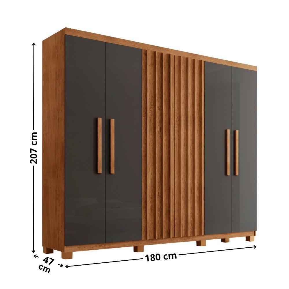 Guarda Roupa Casal Roma Mdf 6 Portas 2 Gavetas Com Pés Naturalle Grafite Com Pés - 3