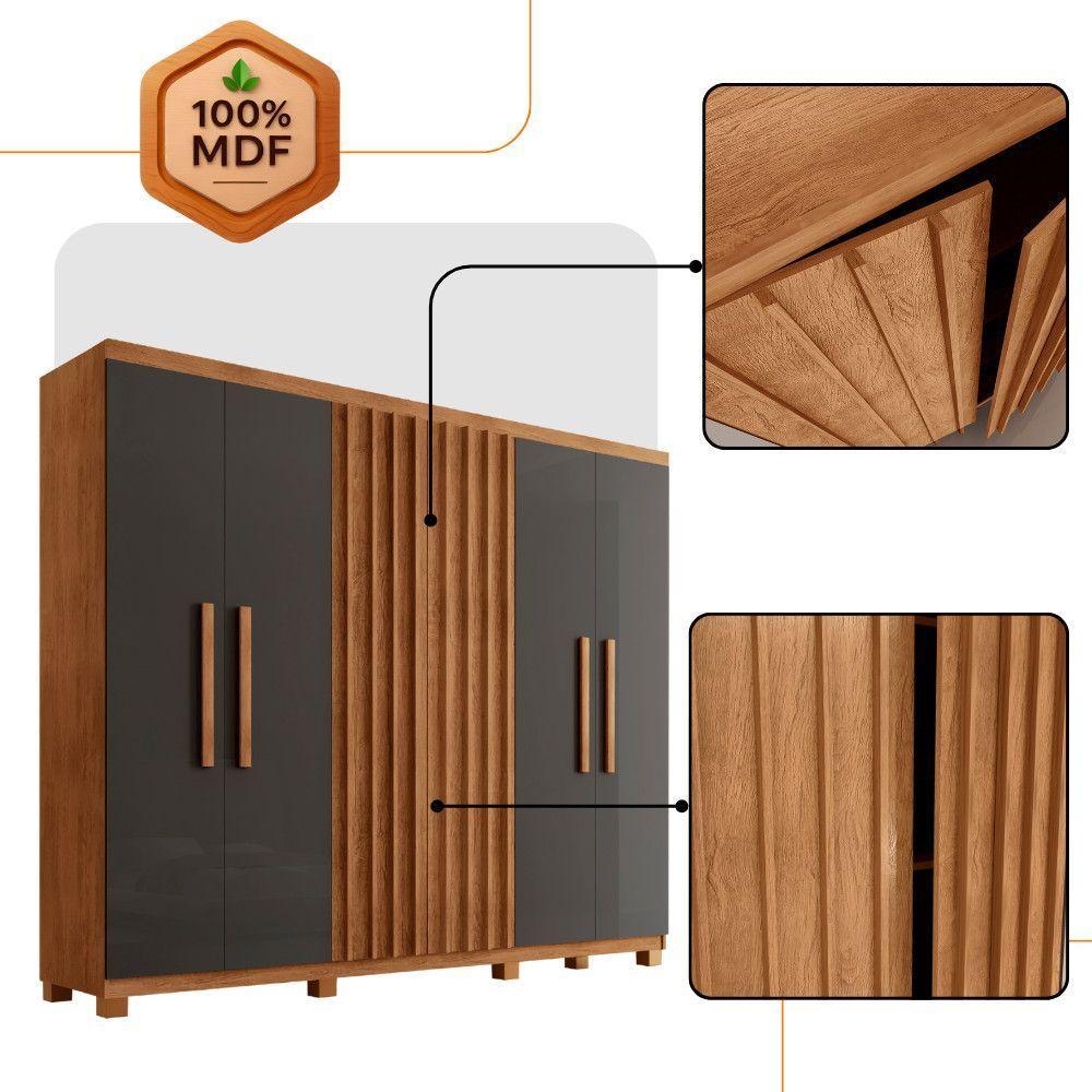 Guarda Roupa Casal Roma Mdf 6 Portas 2 Gavetas Com Pés Naturalle Grafite Com Pés - 6