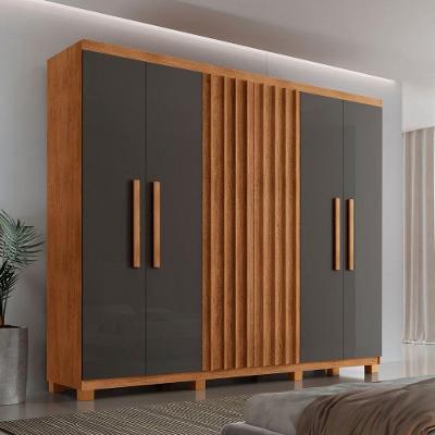 Guarda Roupa Casal Roma Mdf 6 Portas 2 Gavetas Com Pés Naturalle Grafite Com Pés