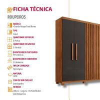 Guarda Roupa Casal Roma Mdf 6 Portas 2 Gavetas Com Pés Naturalle Grafite Com Pés - 7