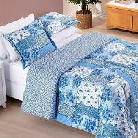 Edredom 2,40m X 2,20m + Jogo De Cama Dupla Face Estampado Bouti Casal 07 Peças 100% Poliéster - Azul Sereno - 2