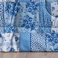 Edredom 2,40m X 2,20m + Jogo De Cama Dupla Face Estampado Bouti Casal 07 Peças 100% Poliéster - Azul Sereno