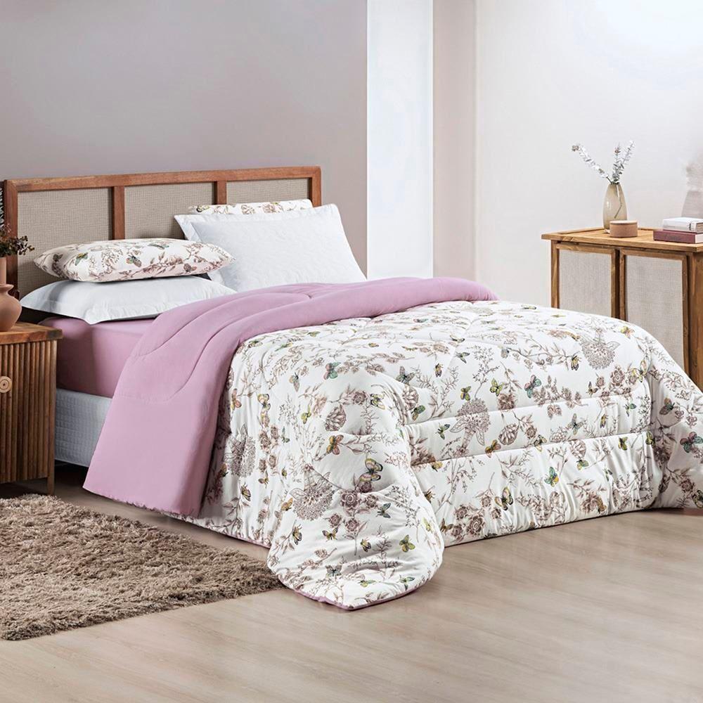 Edredom 2,60m X 2,40m + Jogo De Cama Malha Quality King 05 Peças 100% Algodão - Butterfly - 2