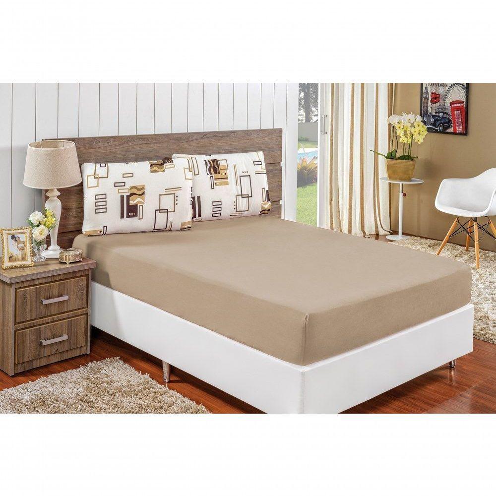 Edredom 2,60m X 2,40m + Jogo De Cama Malha Quality King 04 Peças 100% Algodão - Avelã - 5