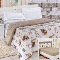Edredom 2,60m X 2,40m + Jogo De Cama Malha Quality King 04 Peças 100% Algodão - Avelã - 1
