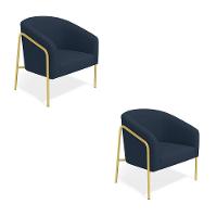Poltrona Sala Industrial Alta Dourado Kit 2 Stella Suede Azul M D03 - D'rossi - 2