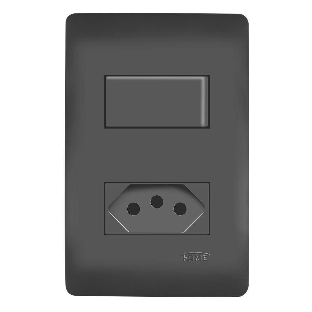 Interruptor Fame 1 Tecla C-tomada Distanciada - 4061 Habitat Black - 1